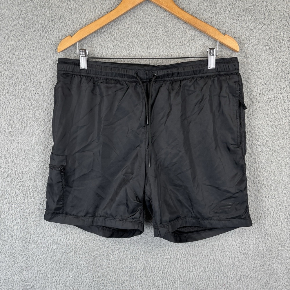 PacSun Formula One F1 Shorts Mens Large Black Racing Zip Pockets‎ Mesh Liner